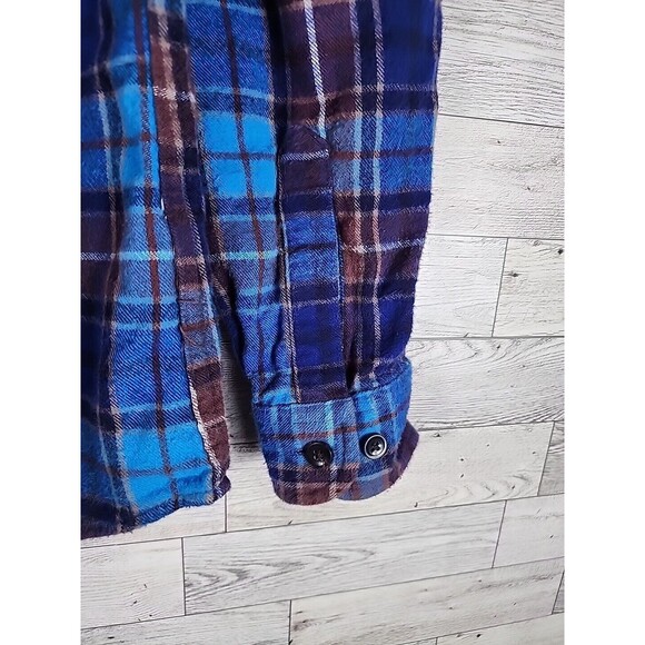LL Bean Women XS Scotch Blue Plaid Flannel Shirt Relaxed Fit Long Sleeve Button - Picture 4 of 7